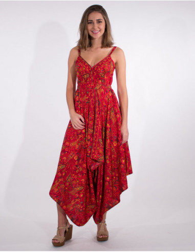 Combi rouge pour femme, effet robe ethnique