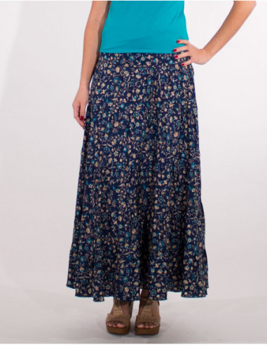 Smocked long skirt with flounces at the