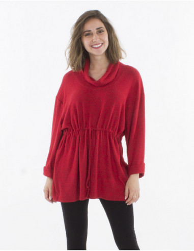 Pull féminin à col tombant rouge