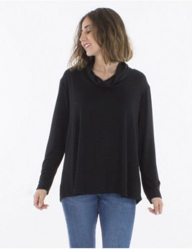 Pull fluide femme à col tombant noir