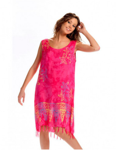 Rayon long dress with franges