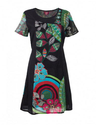 Voile dress with lining & short sleeves