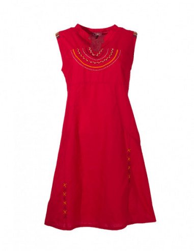 Robe courte originale ethnique brodée rouge