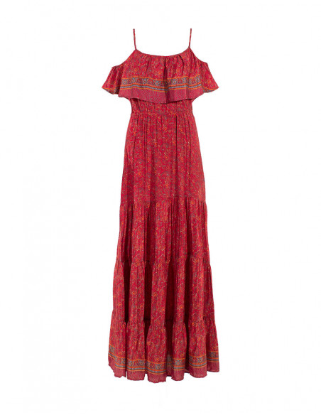 Long dress with bare Spanish style shoulders