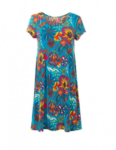 Robe évasée d'été fluide pour femme à motif tropical bleu émeraude