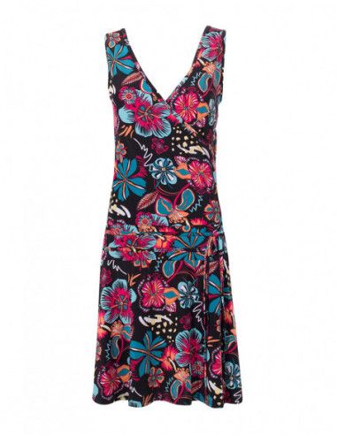 Robe courte volantée esprit tropical noir