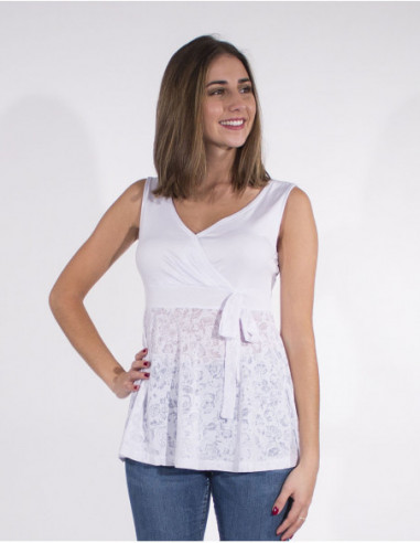 Top  chic femme style bohème et tissu dévoré transparent