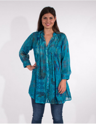 3/4 sleeves long tunic with pleated bib