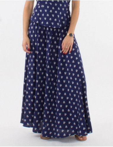 Long ethnic skirt with feather print