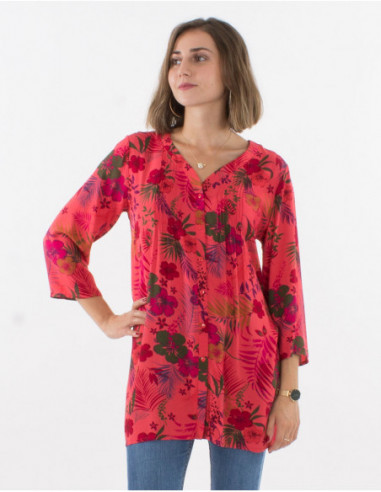 Hawaiian tunic with buttons 3/4 sleeves