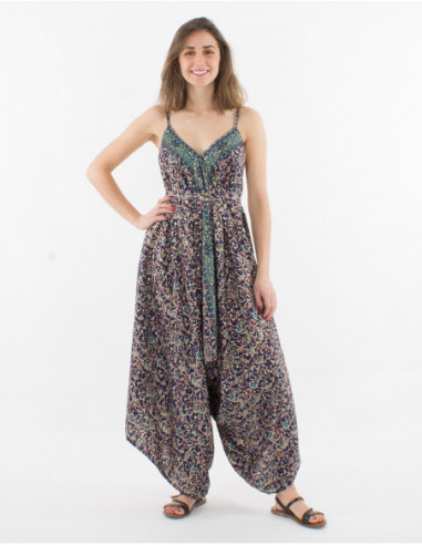 Bohemian floral jumpsuit with belt