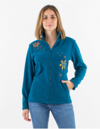 Fleece jacket with floral embroidery