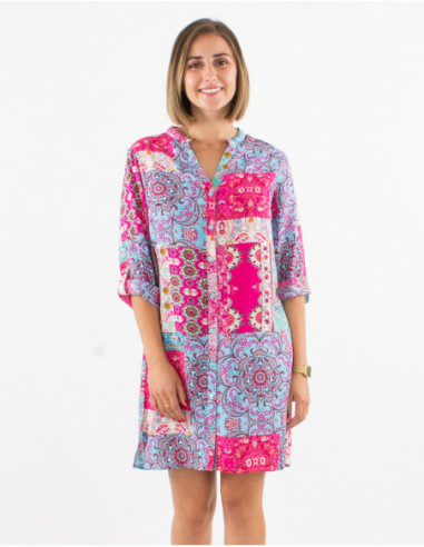 Robe courte fluide imprimé patchwork