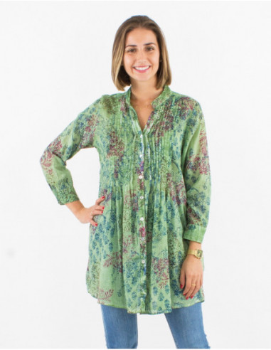 Lightweight long sleeve tunic with pleats in a romantic floral print