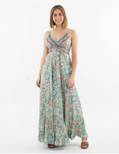 Robe longue fluide boho motif cachemire