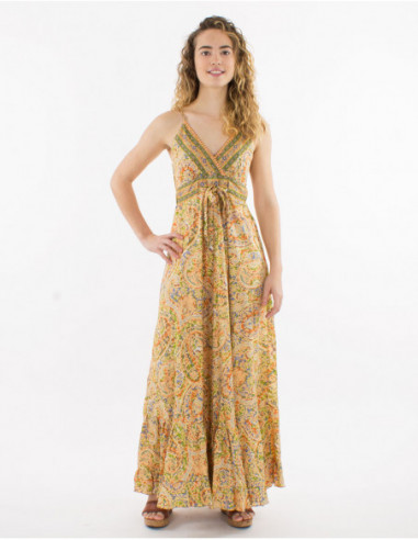 Robe longue fluide boho motif cachemire