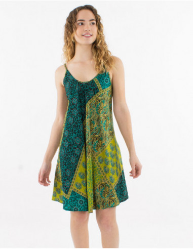 Little beach dress printed patchwork baba cool green