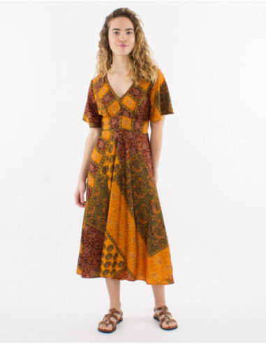 Robe midi originale patchwork colorée