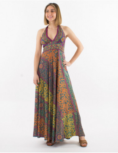 Long halter dress original African pattern baba cool mauve