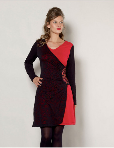 Long-sleeved bicolour dress