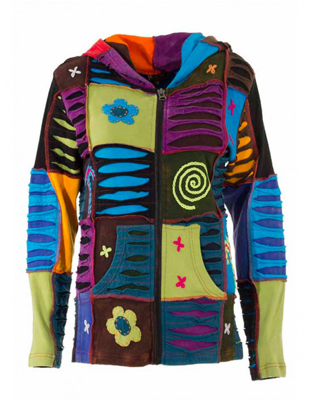 Short hooded jacket patchwork fabric baba cool devoured