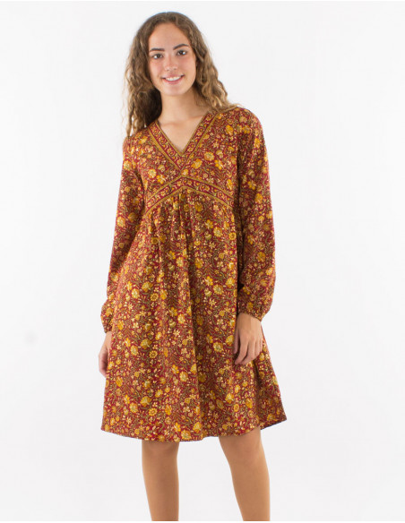 Robe mi longue f minine petites fleurs dor es chic