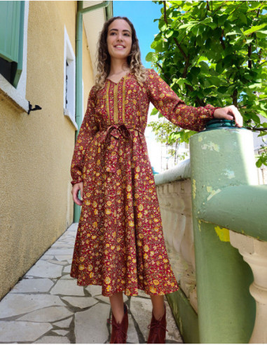 Robe midi bohème touches dorées