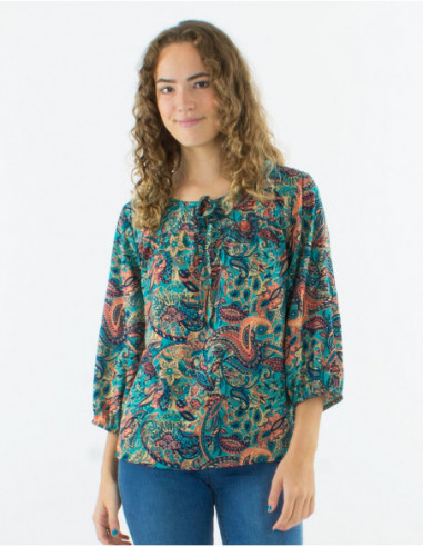 Blouse manches 3/4 motif cachemire