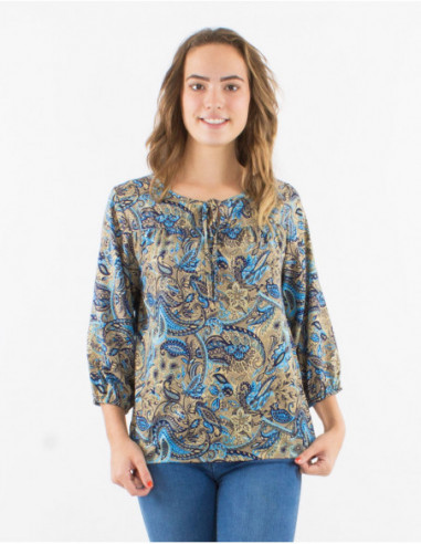 Blouse manches 3/4 motif cachemire