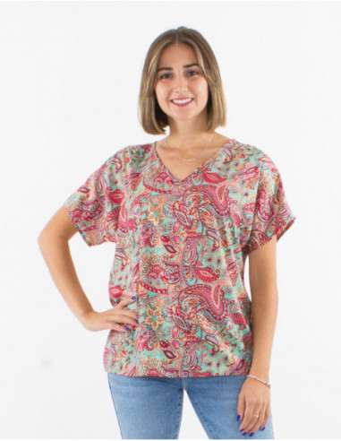 Cashmere print ethnic flow tee shirt