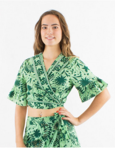 Blouse crop cache cœur bohème florale