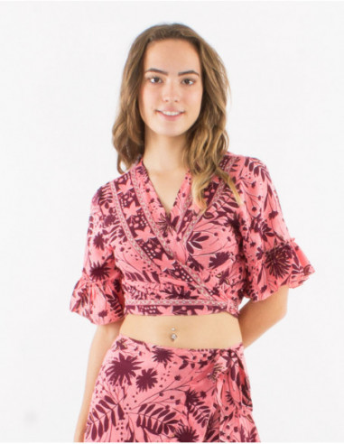 Blouse crop cache cœur bohème florale