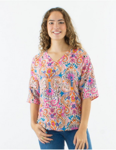 Blouse manches 3/4 motif cachemire