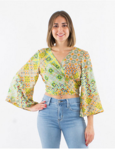 Crop top cache cœur motif patchwork