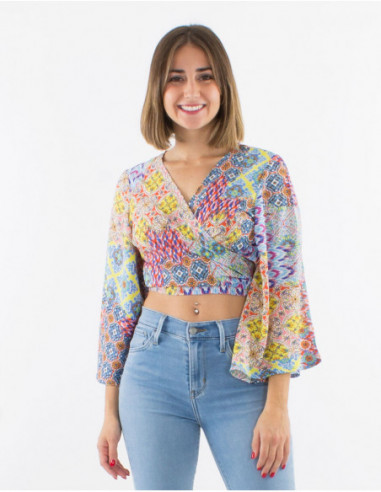 Crop top cache cœur motif patchwork