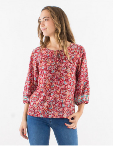 Blouse ample romantique col rond noué