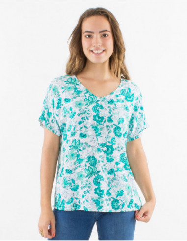 Floral loose-fitting blouse in viscose