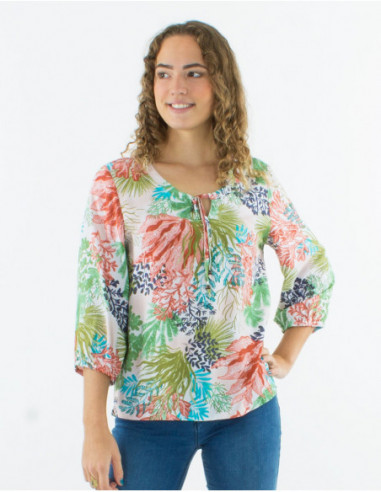 Tropical loose blouse in viscose