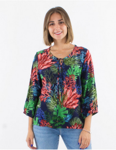 Tropical loose blouse in viscose