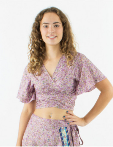 Crop top ethnique motif cachemire doré