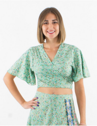 Crop top ethnique motif cachemire doré