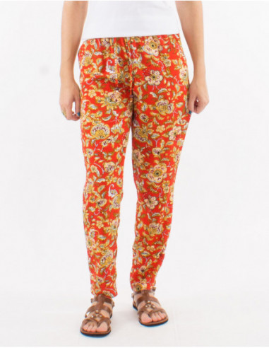 Pantalon droit été à fleurs aquarelles