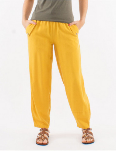 Straight boho pants in plain linen