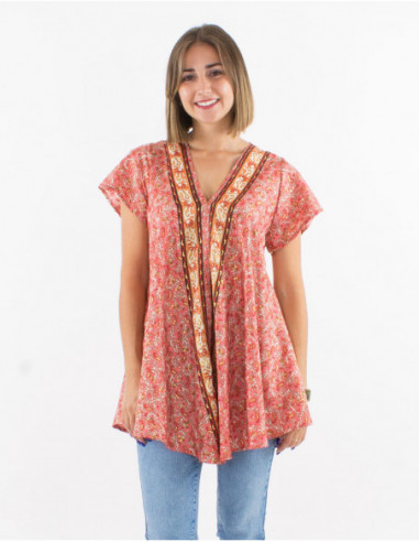 Flared flowing top cashmere print