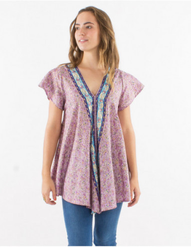 Flared flowing top cashmere print