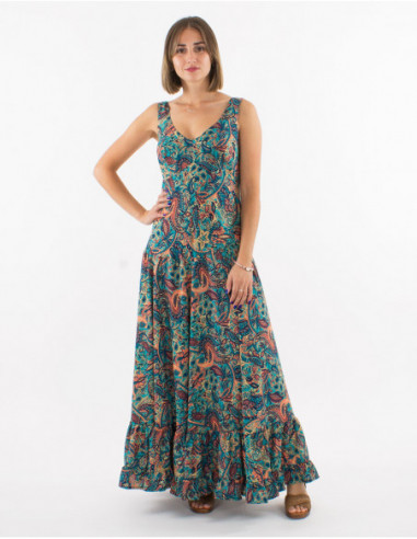 Robe longue fluide d'été motif cachemire