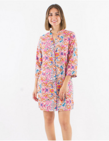 3/4 Sleeve Cashmere patterns Shirt Dress