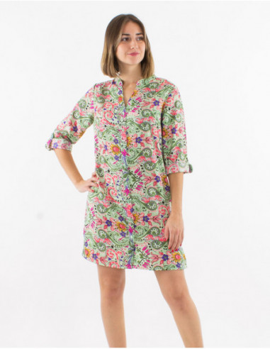 Robe chemise manches 3/4 motif cachemire