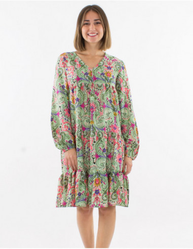 Robe manches longues hippie pastel