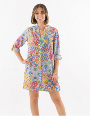 Robe chemise droite motif patchwork